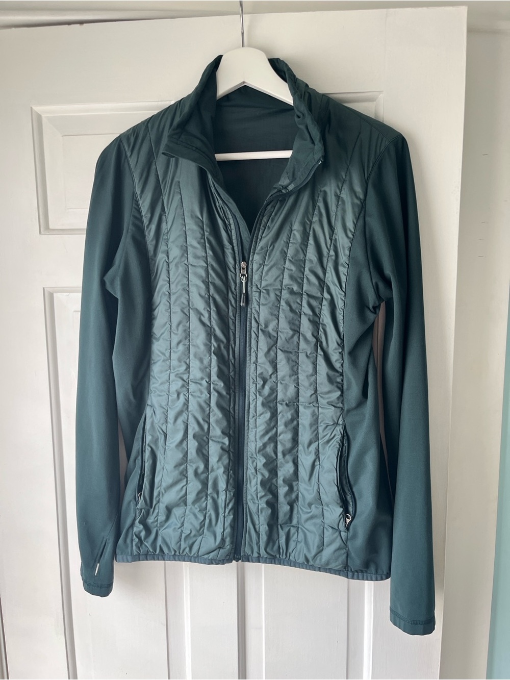 Quilted Lightweight Zipper Athletic Jacket Green S-M